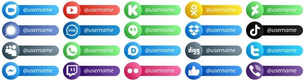 Card Style Icons Popular Social Networks Username Douyin Dropbox Mesenger — Stock Vector