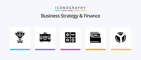 Business Strategy Finance Glyph Icon Pack Including Folder Math Briefcase — Vector de stock