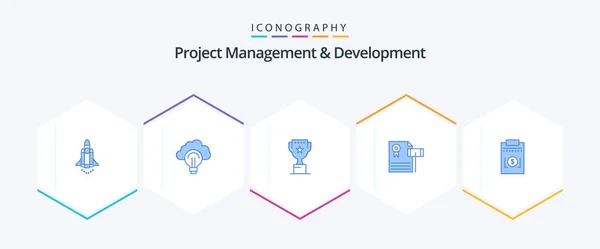 Project Management Development Blue Icon Pack Including Judge Expensive Success — Stok Vektör