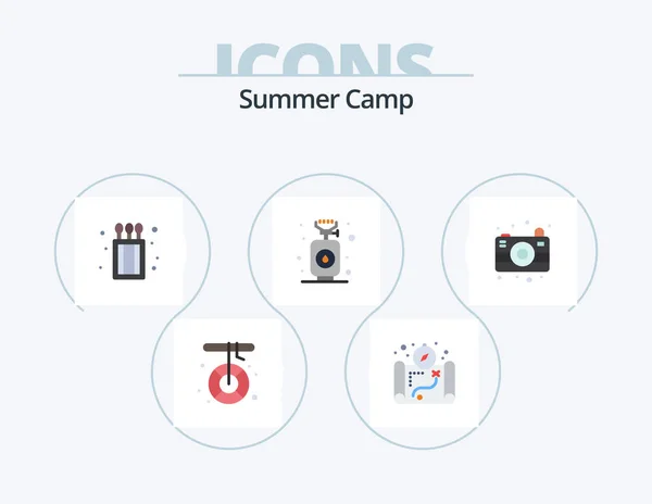 Summer Camp Flat Icon Pack Icon Design Camping Camera Camping — Stockvector