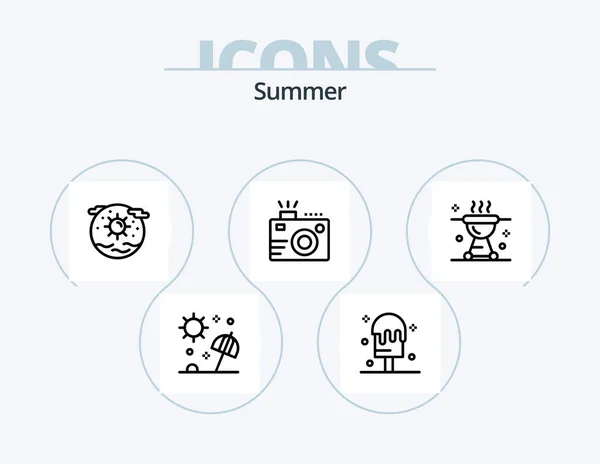 Summer Line Icon Pack Icon Design Ship Ocean Vacation Boat — 图库矢量图片