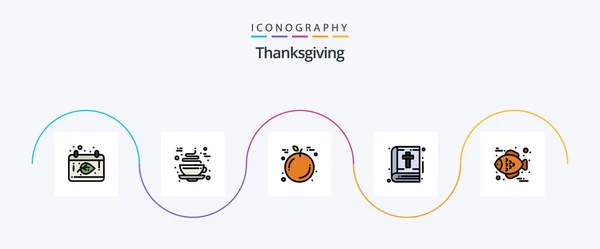 Thanksgiving Line Filled Flat Icon Pack Including Thanksgiving Fish Fruit — Image vectorielle