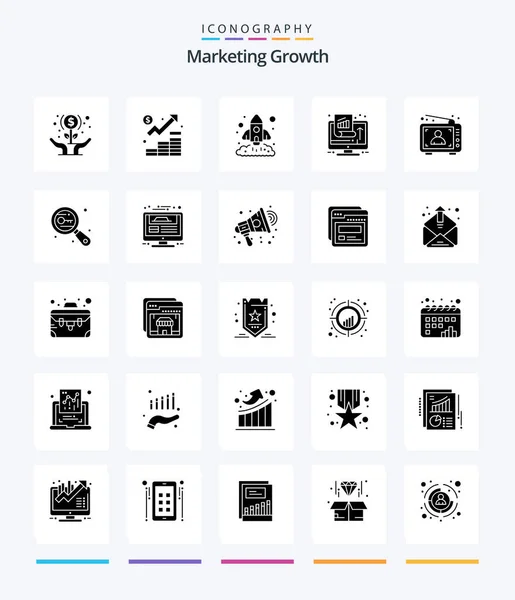 Creative Marketing Growth Glyph Solid Black Icon Pack Marketing Chart — Image vectorielle