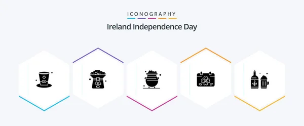 Ireland Independence Day Glyph Icon Pack Including Leaf Clover Calendar — Archivo Imágenes Vectoriales