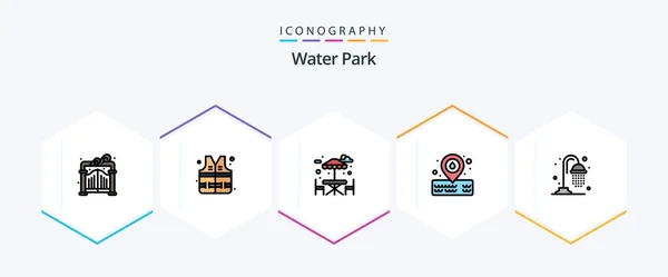 Water Park Filledline Icon Pack Including Park Shower Water — Stock Vector