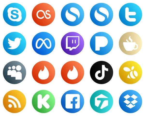 Professional Social Media Icons Video Tiktok Twitch Tinder Icons Minimalist — Stock Vector