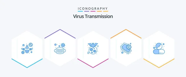 Virus Transmission Blue Icon Pack Including Drug Infection Bat Death — Vector de stock