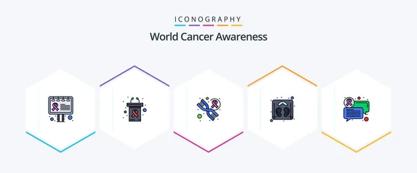 World Cancer Awareness Filledline Icon Pack Including Communication Dna Chat — 图库矢量图片