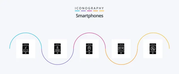 Smartphones Glyph Icon Pack Including Store Online Security Card Signs — Stok Vektör