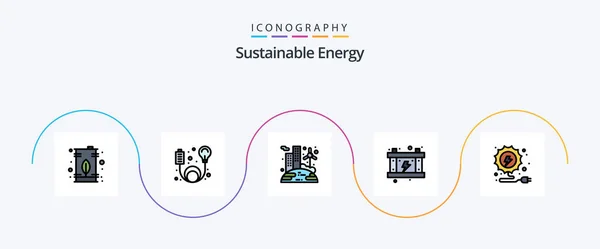 Sustainable Energy Line Filled Flat Icon Pack Including Electricity Power — Stock vektor