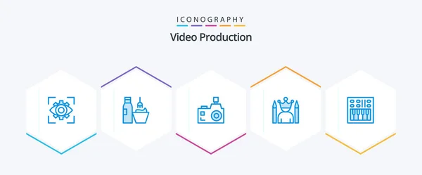 Video Production Blue Icon Pack Including Star Celebrity Makeup Photography — Stockvector
