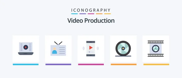 Video Production Flat Icon Pack Including Movie Star Celebrity Retro — Image vectorielle