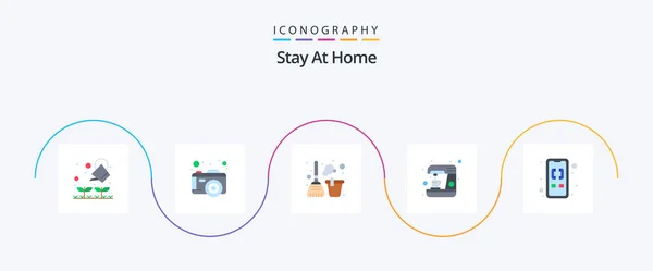 Stay Home Flat Icon Pack Including Calling Coffee Maker Bucket — Wektor stockowy