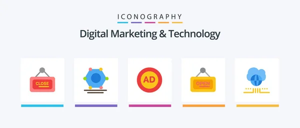 Digital Marketing Technology Flat Icon Pack Including Marketing Open Block — Wektor stockowy