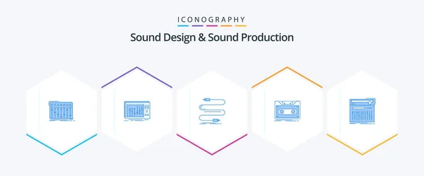 Sound Design Sound Production Blue Icon Pack Including Midi Control — Stockový vektor