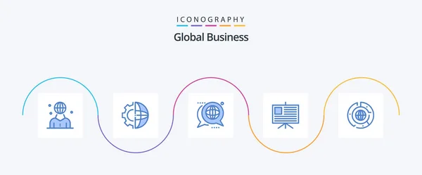 Global Business Blue Icon Pack Including Presentation Analytics Processing Message — Image vectorielle