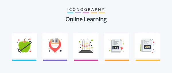 Online Learning Flat Icon Pack Including Educate File Kids Document — Stock vektor