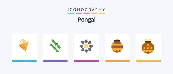 Pongal Flat Icon Pack Including Festival Diwali Pongal Sand Creative — Stock Vector