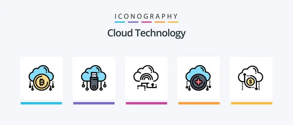 Cloud Technology Line Filled Icon Pack Including Shield Cloud Cloud — Stock Vector