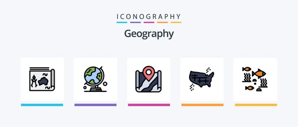 Geo Graphy Line Filled Icon Pack Including Travel Destination Trip — Wektor stockowy