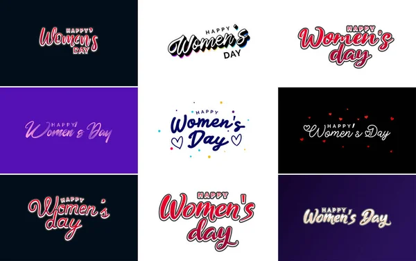 Happy Woman Day Handwritten Lettering Set March 8Th Modern Calligraphy — Image vectorielle