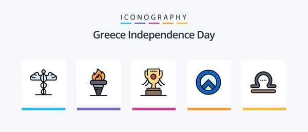 Greece Independence Day Line Filled Icon Pack Including Emoji Amphora — Stock Vector