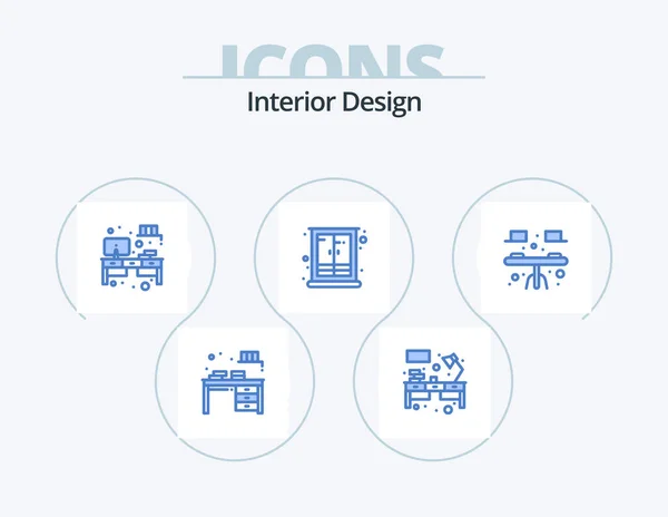 Interior Design Blue Icon Pack Icon Design Home Interior Workplace — Stok Vektör