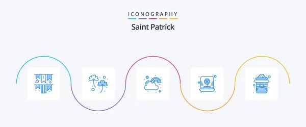 Saint Patrick Blue Icon Pack Включая Шампунь Ирландец Удача Шляпа — стоковый вектор