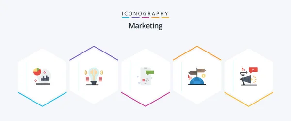 Marketing Flat Icon Pack Including Marketing Direction Imagination Advertising Smartphone — Vetor de Stock