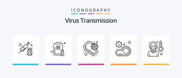 Virus Transmission Line Icon Pack Including Glass Pill Ban Medicine — Stock Vector