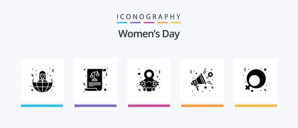 Womens Day Glyph Icon Pack Including Feminism Presentation Day Opinion — Vetor de Stock