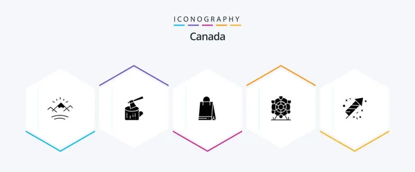 Canada Glyph Icon Pack Including Canada Fire Work Bag Canada — Vetor de Stock