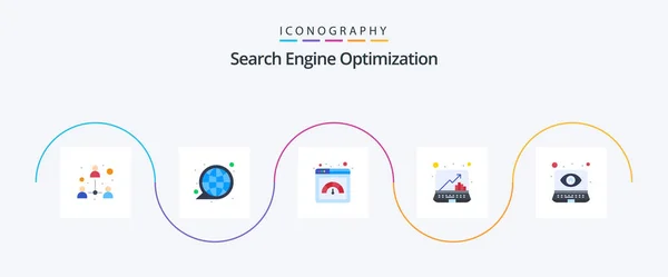 Seo Flat Icon Pack Including Monitoring Eye Page Monitoring Graph — Stockvector