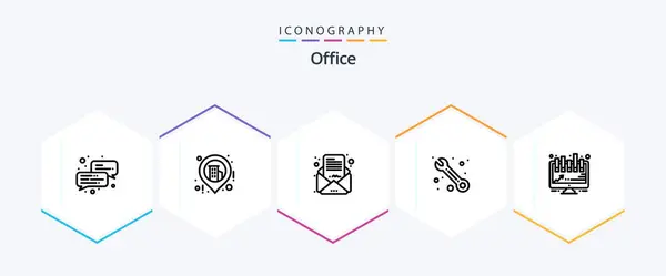 Office Line Icon Pack Including Presentation Letter Board Support — Vetor de Stock