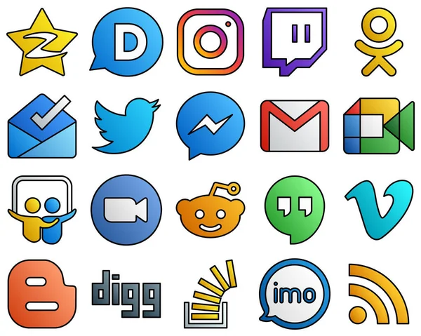 Stylish Social Media Icons Mail Gmail Odnoklassniki Messenger Filled Line — Wektor stockowy