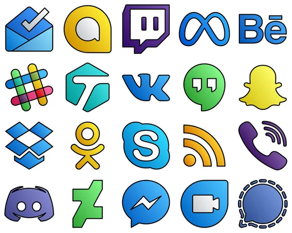 Filled Line Style Social Media Icon Collection Viber Rss Chat — Stok Vektör