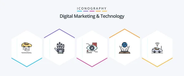 Digital Marketing Technology Filledline Icon Pack Including Car Connect Eye — Stockvector