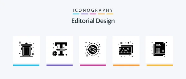 Editorial Design Glyph Icon Pack Including Drawing Creative Focus Photos — Wektor stockowy