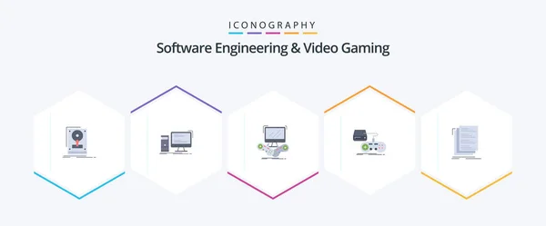 Software Engineering Video Gaming Flat Icon Pack Including Gaming Console — Stockový vektor