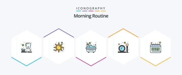 Morning Routine Filledline Icon Pack Including Routine Clock Shower Calendar — 图库矢量图片