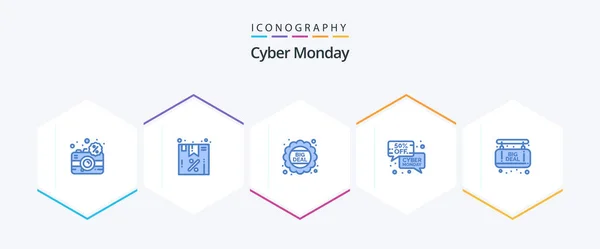Cyber Monday Blue Icon Pack Including Sale Message Offer Ecommerce — Stockový vektor