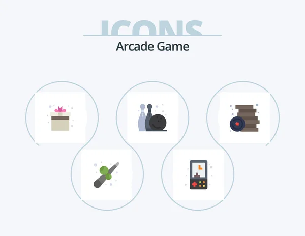 Arcade Flat Icon Pack Icon Design Play Fun Play Bowling — Vetor de Stock