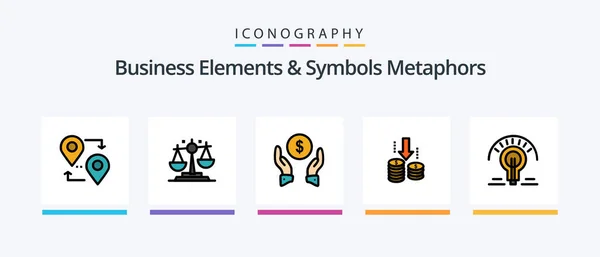 Business Elements Symbols Metaphors Line Filled Icon Pack Including Hand — Archivo Imágenes Vectoriales
