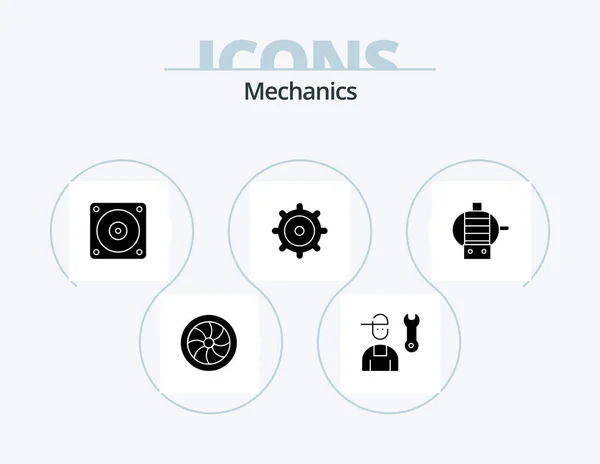 Mechanics Glyph Icon Pack Icon Design Engine Service Electric Gear — Vetor de Stock
