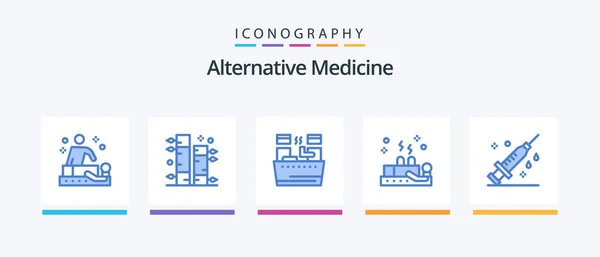 Alternative Medicine Blue Icon Pack Including Medical Wellness Beauty Therapy — Vetor de Stock