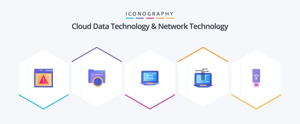 Cloud Data Technology Network Technology Flat Icon Pack Including Signal — Vettoriale Stock