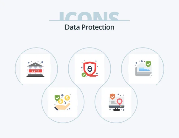 Data Protection Flat Icon Pack Icon Design Protection Connection Map — Stockvektor
