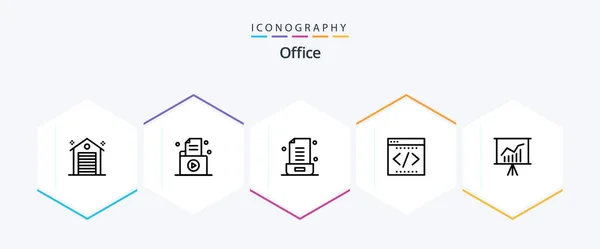 Office Line Icon Pack Including Startup Company Record Coding Office — Stockvektor