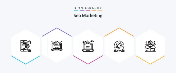 Seo Marketing Line Icon Pack Including Megaphone Advertising Mail Web — Stockvector
