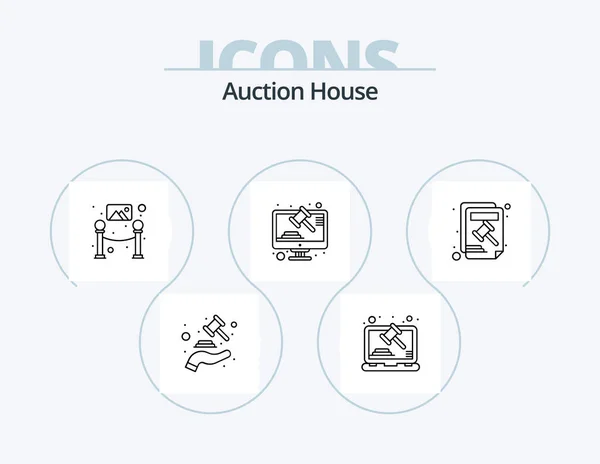 Auction Line Icon Pack Icon Design Hand Compete Book Bid — Stok Vektör